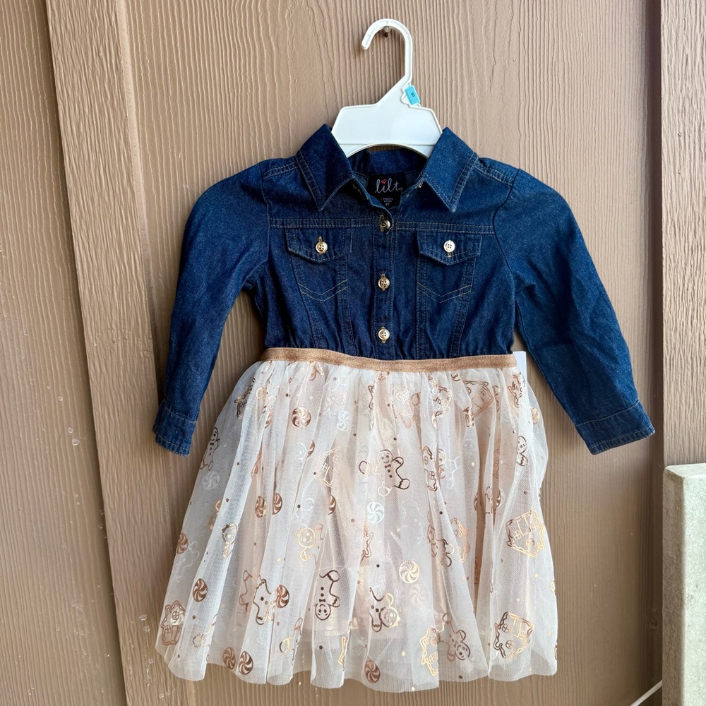JCPenney Denim and Cream Kids Casual Dress